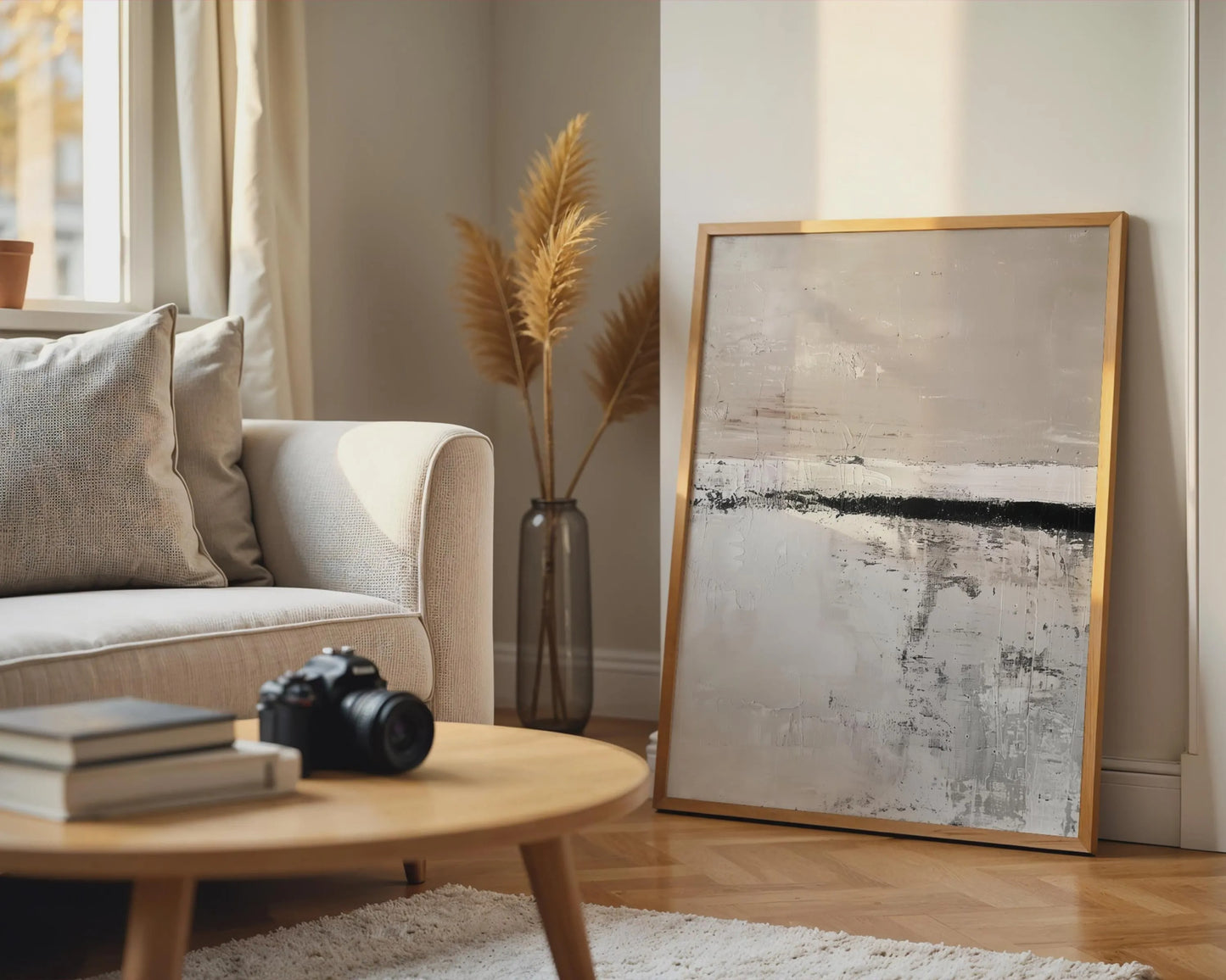 Textured Abstract Neutral Canvas Wall Art, Modern Beige Floating Decor